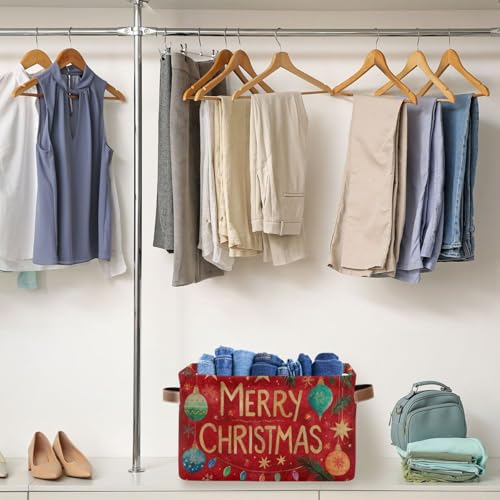 Image of Aslsiy Storage Basket Christmas Festive Balls Leaves (2) Nursery Bins Baby Box Canvas Clothes Shelf Basket Laundry Hampers 2 Pcs