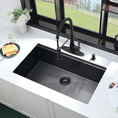 27 Undermount Kitchen Sink Black - Ianomla 27X19 Inch Matte Black Stainless Steel Undermount Workstation Sink 16 Gauge R10 Corner Gunmetal Black Single Bowl Undermount Kitchen Sink #TOP3