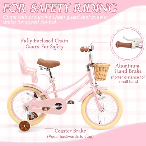 Image of Glaf Girls Bike Bicycle for 2-12 Years Old 12 14 16 20 inch Kids Toddler Bike with Training Wheels and Basket,Doll Seat, Kids Bike Bicycle for Gift