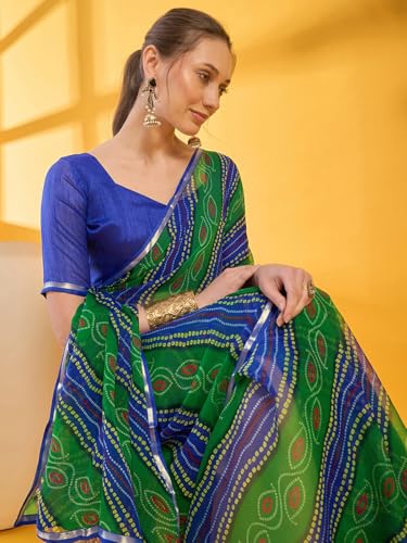 Image of SIRIL Women's Printed Chiffon Saree with Unstitched Blouse Piece