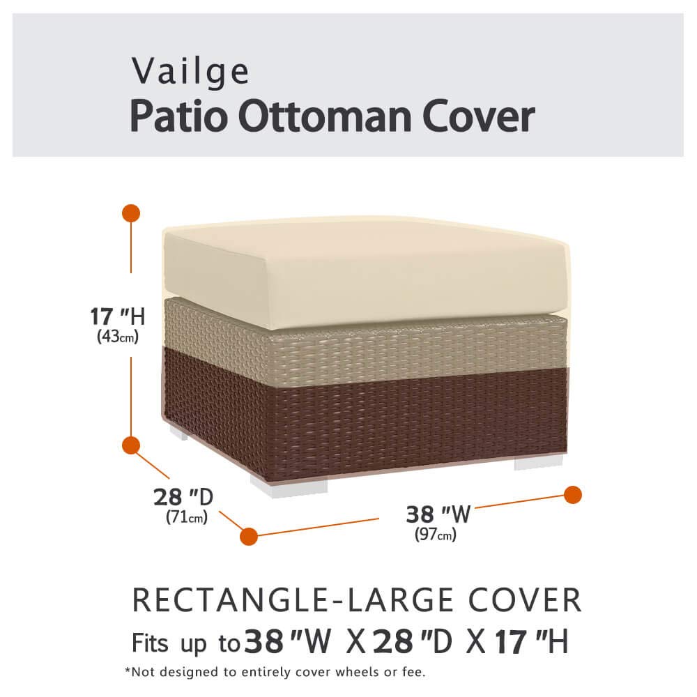 Vailge Rectangle Patio Ottoman Cover, Waterproof Outdoor Ottoman Cover with Padded Handles, Patio Coffee Table Cover - Image 2