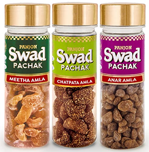 Panjon Swad Chatpata Amla, Anar Amla & Meetha Amla Candy Mukhwas (100% Natural Mouth Fresheners) 3 Bottles, 350g