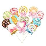 AmerStar 24PCS Lollipop Lolly Cupcake Toppers Candyland Rainbow Candy Donut Theme Baby Shower Birthd