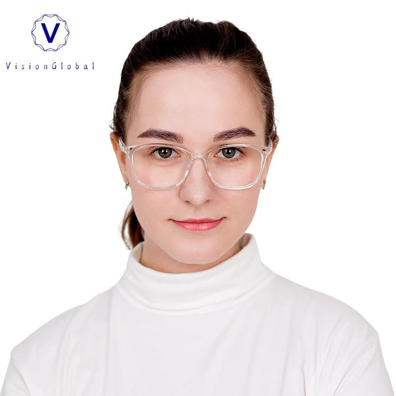 Image of VisionGlobal Blue Light Blocking Glasses for Women /Men,Computer Reading, TV Glasses, Stylish Square Frame(Clear,+2.75 Magnification)