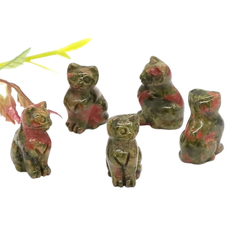0.9 "Mini kot statua naturalny kamień uzdrowienie kryształ Reiki rzeźbione figurka zwierzątko rzemiosło DIY biżuteria ozdoba do domu (Color : Unakite, Size : 10pcs)