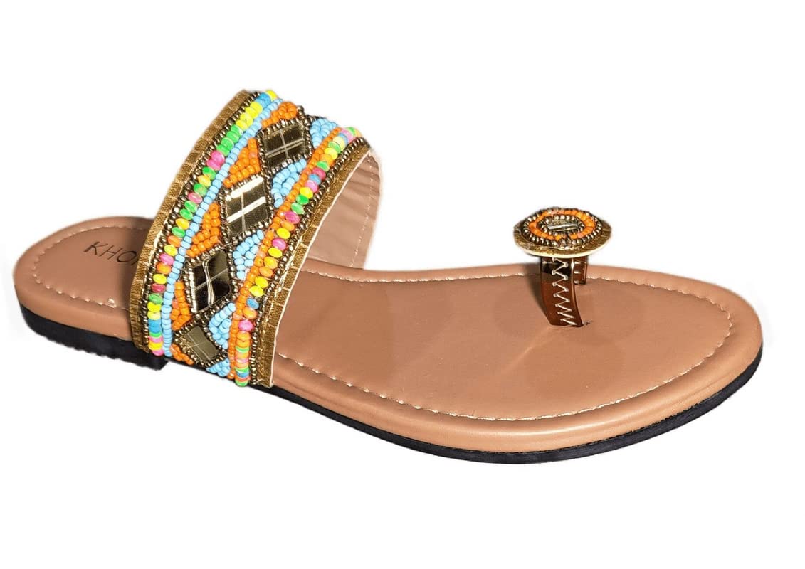 KHORWAL Women Multicolour PVC Sole Embellished Design Flats | Fashion Sandal | Ethnic Footwear (4) JT-004 (B0C28NDQWZ) Amazon Price History, Amazon Price Tracker