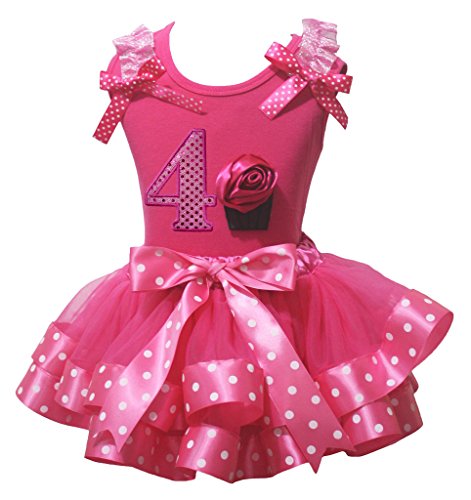 Vestido de cumpleaños 4 años cómodo que evita rozaduras con falda de lunares rosa 1