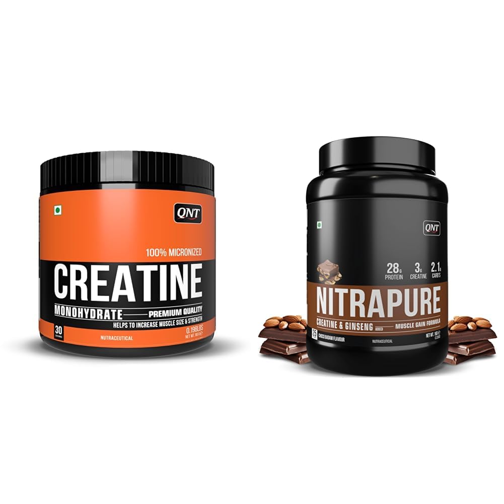 QNT Creatine Monohydrate | 90g | 30 Servings | 100% Pure & Micronized Powder | FSSAI-Tested | Enha | QNT Nitrapure, Blend of Whey Isolate & Concentrate | 1kg, Choco Badam | Enriched with Ashwagandha,-image-18