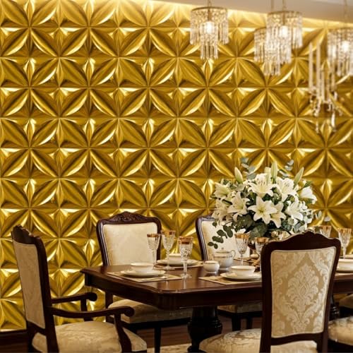 Image of Kayra Decor Luxury 3D PVC Wall Panels - Butterfly Pattern, Gold Finish | 19.7 inch x 19.7 inch | Pack of 40 | Covers 107.60 Sq. Ft. | Stylish Wall Cladding for Home & Office Interiors