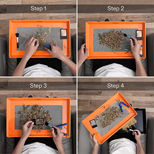Image of VIVOSUN Heavy Duty 2-in-1 Trimming Tray for Herbals Collecting, Dry Sift Screen Set with 150 Micron Fine Mesh Screen and 2 Trimming Scissors, Orange