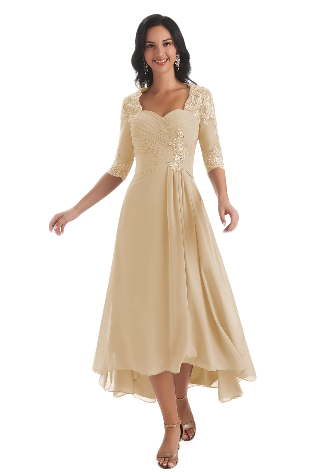 Pomuyoo Tea Length Champagne Mother Of The Groom Dress Pockets | Desertcart  Jamaica