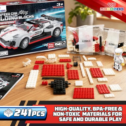 Image of Wembley Super Power Car Building Blocks Set for Kids 3+ Years | 241 PCS Pull Back Sports Car Model with Racing Driver Figure| STEM Construction Toy with Detailed Cockpit| Gift for Boys & Girls
