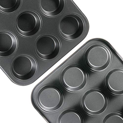 Muffin Pan, OAMCEG 2 Pack 12-Cavity Bakeware Non-stick Cupcake Baking Pan, Heavy Duty Carbon Steel Muffin Tray Standard Baking Mold Pan for Oven Baking - Thumbnail 2