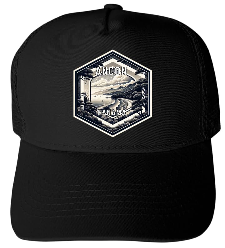 R and R Imports Ancon Panama Souvenir Black Unisex Mesh Back Trucker Hat with Adjustable Snapback