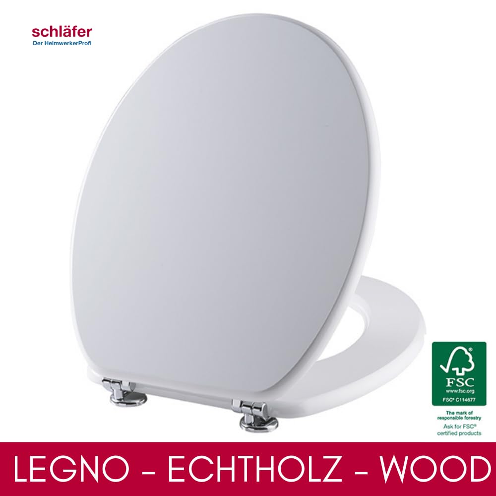 Schläfer - Copriwater Universale bianco in Legno Mdf 43x37, Tavoletta Wc Weser 4638101 con Cerniere Regolabili in metallo, Forma Ovale, Seduta Comoda