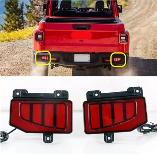 ECAHAYAKU Compatible With Jeep Gladiator 2019 2020 2021 2022 2023 LED Rear Bumper Reflector Light Fog Lamp Brake Light Dynamic Turn Signal Reflector Driving Lights