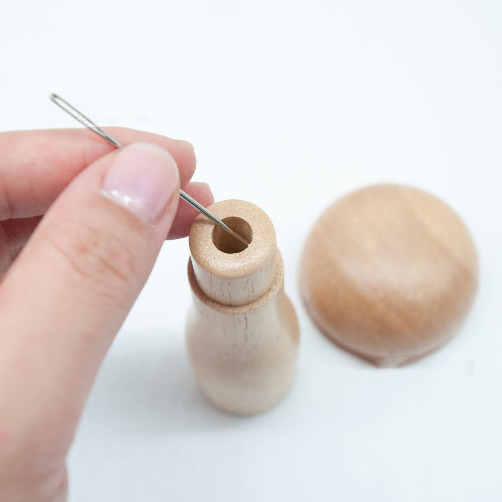 Qiwieod Fungo Da Rammendo In Legno Con Manico, 10x5.5 Cm, Attrezzo Per Riparare Calzini E Tessuti, Kit Cucito Portatile - 5