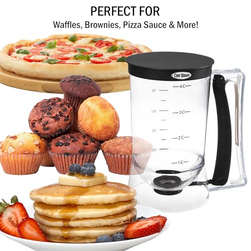 Pancake Batter Dispenser - 4-Cup Batter Dispenser with Squeeze Handle for Pancakes, Waffles, Muffins, and Crepes - Baking Tools (Black) by Chef Buddy - Image 4