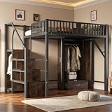 Vepssder Letti a soppalco 140 x 200 cm con scala portaoggetti e grande guardaroba, letto a...