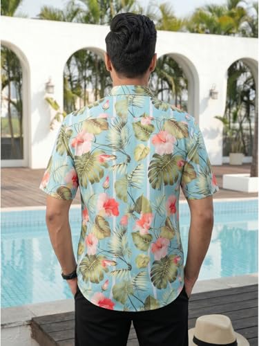 Image of BROWN CULTURE Men Loose Fit Casual Shirt | Oversized Cotton Blend Half Sleeve Shirt | Relaxed Fit Printed Fashion Shirts | Stylish Modern Graphic Streetwear Top for Men