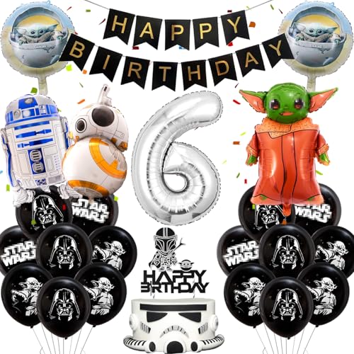 Globos de guerra de estrellas, decoración de cumpleaños, decoración de 6 años, decoración de cumpleaños, guirnalda de globos de yodo, decoración para tartas, robots, globos de cumpleaños, pancartas