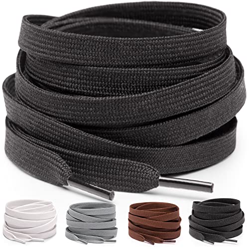 [3 Pairs] Miscly Flat Shoelaces 5/16" Wide - Shoe Laces for All Types of Shoes & Sneakers (27", Black)