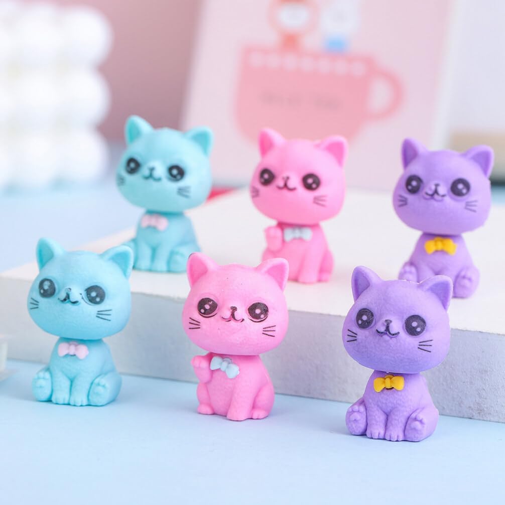 48 Pezzi Gomma Cancellare Gattino Tpr Piccole per Matita