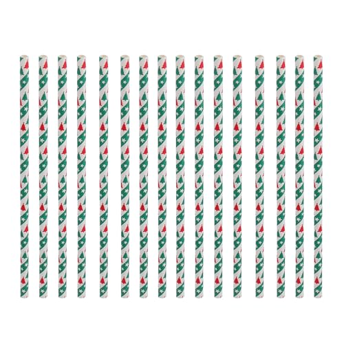 50 pitillos de papel verdes con diseño navideño