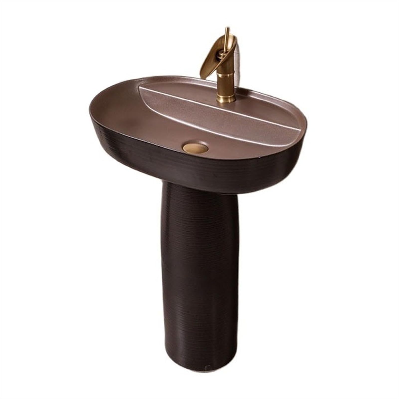 TIANQIHAO Column Basin, 2-Pieces Floor Standing Sink, Black Ceramic Sink Combo, Outdoor Courtyard Vanity Vessel Washbasin,C-One Size