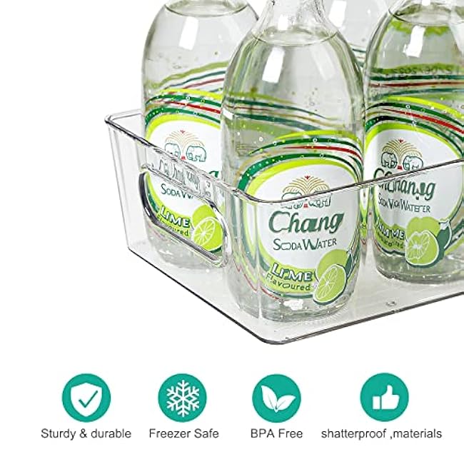 loobuu Plastic Refrigerator Organizer Bins, 10pcs Stackable Food Storage Bins with Handle for Fridge, Pantry, Cabinet, Kitchen, Countertops, Cupboard, Freezer Organization, BPA Free - Clear