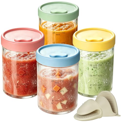 24oz Glass Soup Freezer Containers set with Silicone Airtight Lid 4 Pack