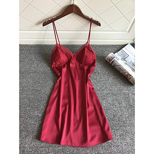 Preisvergleich Produktbild Kllomm V-Ausschnitt Seidenspitze Nachthemd Frauen Nachthemden Pyjama nächtliche Frauen Satin Nachtkleid V-Ausschnitt-M
