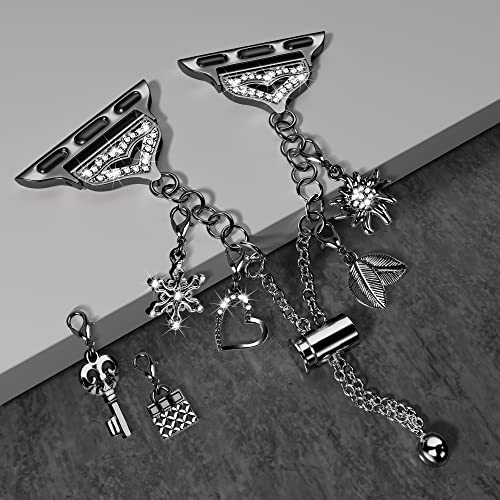 Bling Band Compatible with Apple Watch 40mm 41mm 38mm, Metal Jewelry Watch Strap for Series SE 9 8 7 6 5 4 3 2 1 Interchangeable Charms Dressy Bracelet for Women (Black)