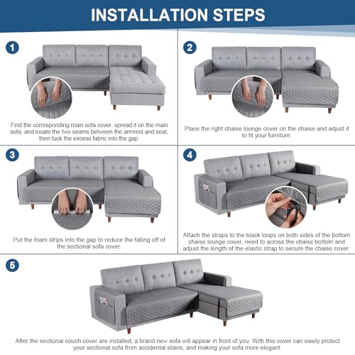 Image of TAOCOCO Sectional Couch Covers 100% Waterproof L Shaped Sofa Covers for Right Hand Facing Chaise Lounge, 2 Pieces Couch Cover L Shape Furniture Protector Slipcover for Pets Kids, Small /Light Gray