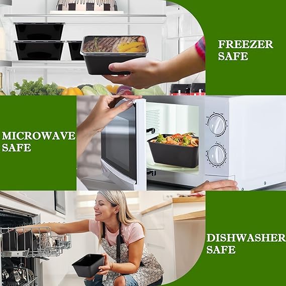 Image of [500 ml, 25 Count, Rectangle, Black Reusable Plastic Food Storage Containers with Lid | Airtight, Microwave Safe Containers | Perfect for Meal Prep, Storage, Takeaway & Food Delivery