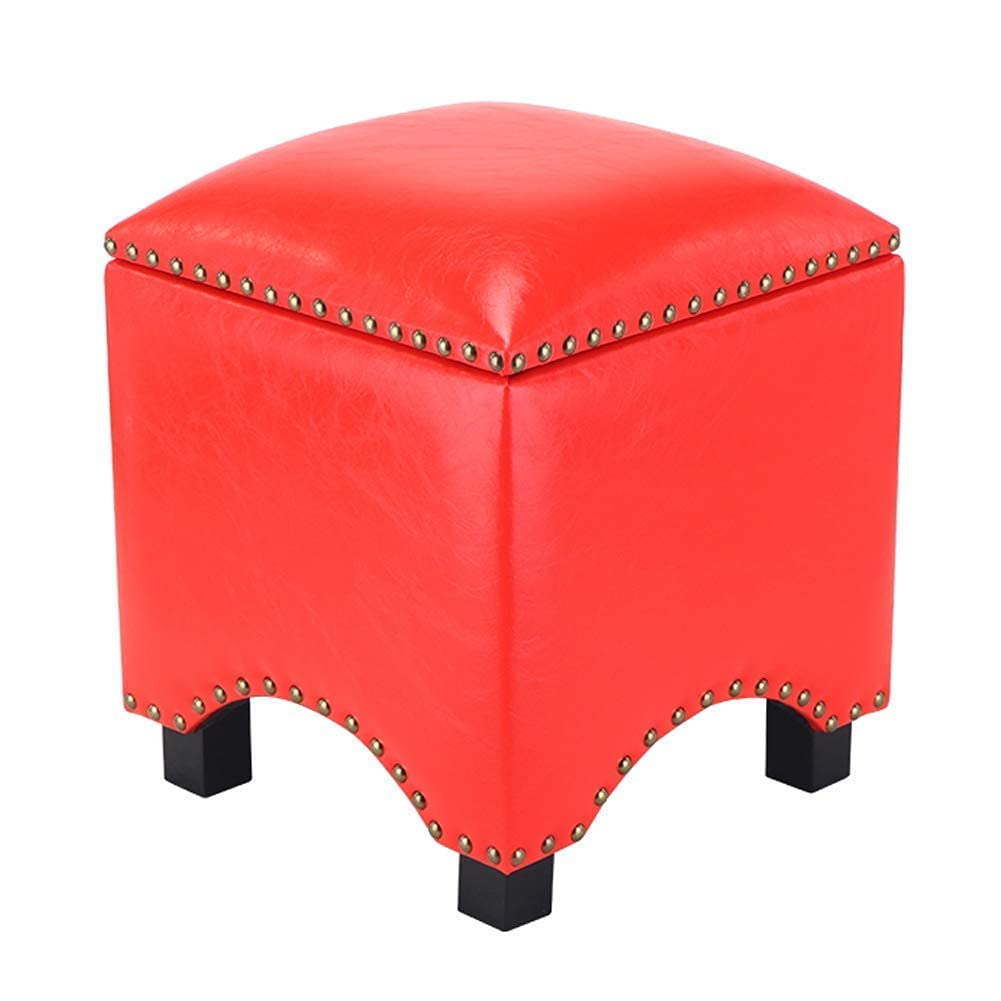 Pouf de rangement ottoman rouge en similicuir 35x35x38cm