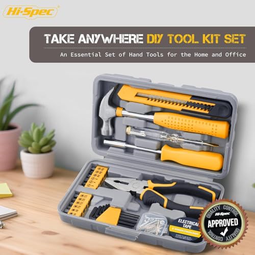 Image of Hi-Spec 25-Piece Small Tool Kit with Knife and Hex Key Included: Basic Essential Tool Set for Home, Office, and College
