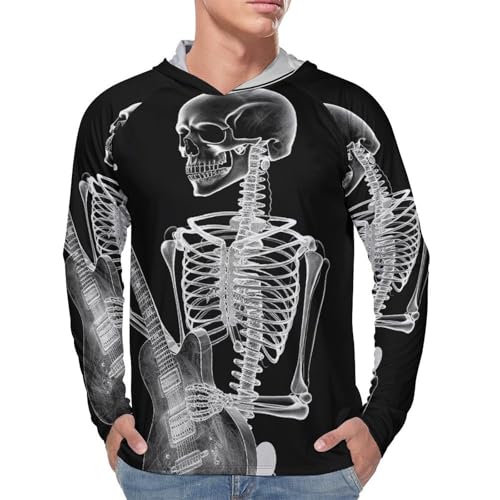 Men's Sun Shirts UPF 50+ Rash Guard Long Sleeve Sun Protection Hoodie Abstract Skeleton Playing Guitar Lightweight Shirt 3XL White4