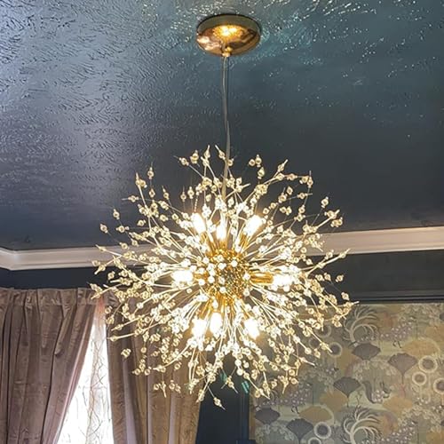 Vikaey Modern Dandelion Firework Chandelier, Gold Bathroom Chandelier, Crystal Hanging Pendant Lighting Fixture for Dining Room, Bedroom, Entryway, Foyer, 9-Light by Vikaey - Image 6