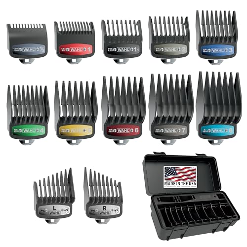 Image of Wahl Genuine SECURE-SNAP Guide Comb Set with Colored Metal Clips and Guard Organization Caddy, 12 Full Size Attachment Guards from 1 /16 inch to 1 inch for Increased Cutting Performance Grey - 3291-300