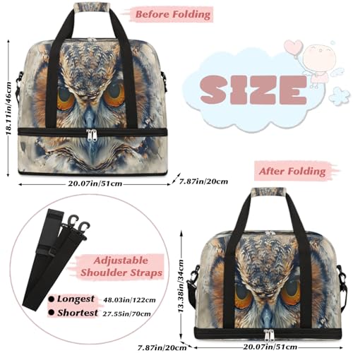 Travel Duffel Bags Owl Eyes Foldable Weekender Bags for Women with Shoes Compartment Waterproof & Tear Resistant Carry on Overnight Luggage Duffel Bag Shoulder Sports Tote Bag,B-11142