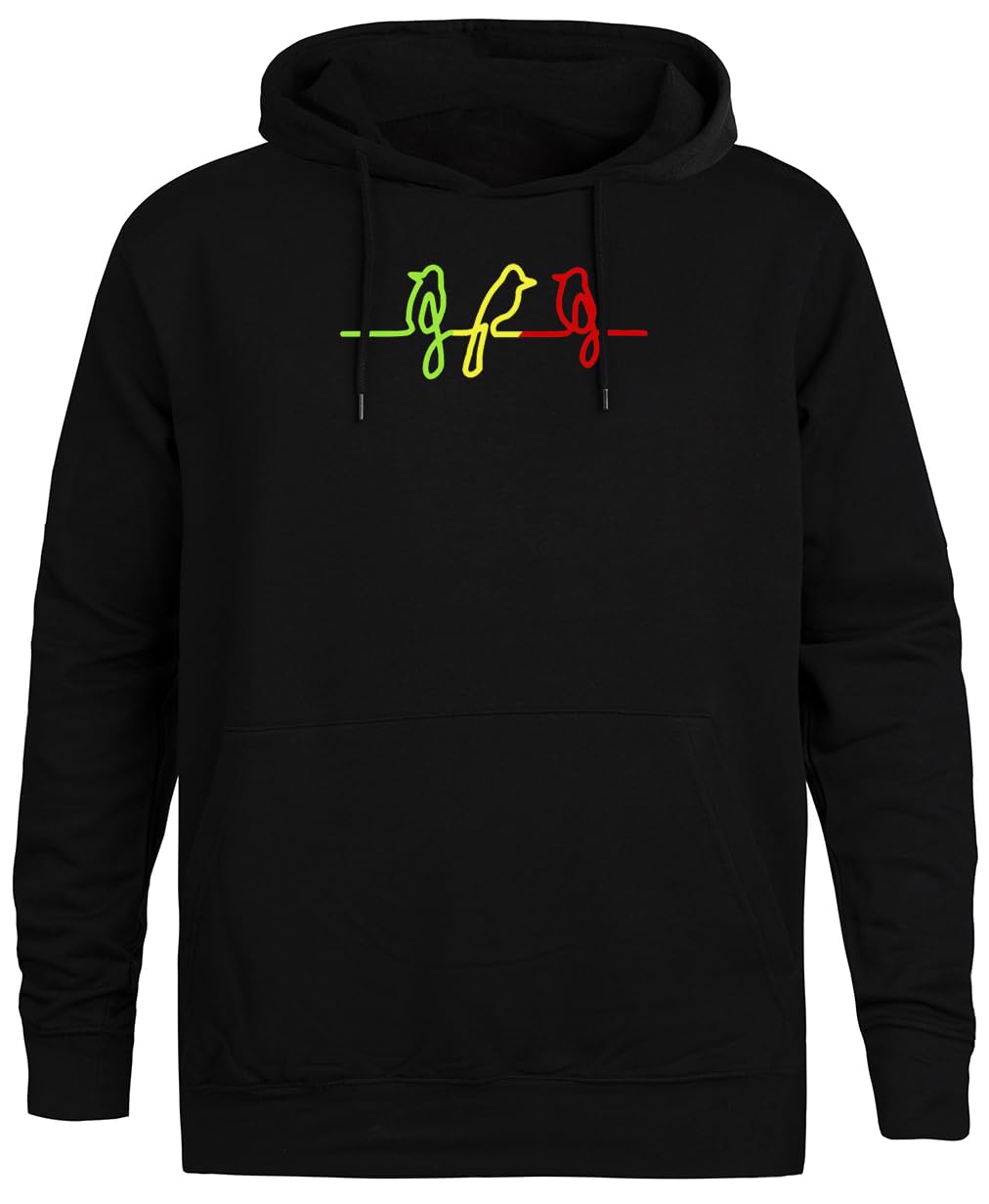 Three Little Birds Reggae Rasta Felpa con Cappuccio Unisex con Cappuccio Nero