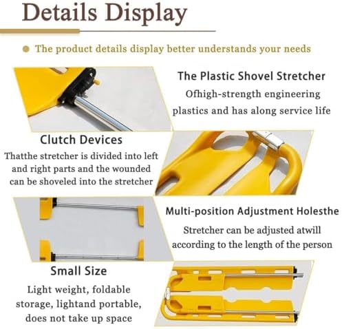 Foldable Plastic Scoop Stretcher - Adjustable Length Medical Transport Stretcher for Emergency, Hospital, Clinic, Home & Sports Venues - Portable Ambulance Rescue Flat Stretcher with Head Support