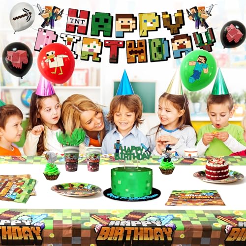 image for Nifasniy Pixel Birthday Party Supplies Decorations Favors Kit for Boys