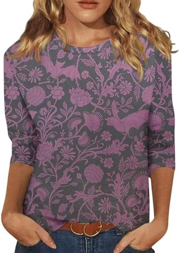 Halloween T Shirts Womens Shirts Casual 3/4 Sleeve Skull Print Scoop Neck Womens Dressy Tops Womens Tunic Tops