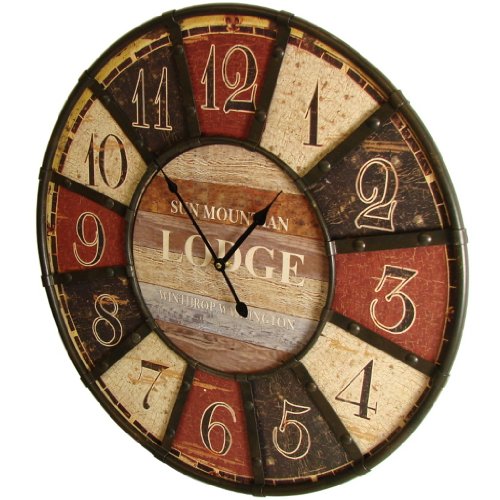 INtrenDU Grande horloge murale en bois et éléments métalliques au design shabby vintage