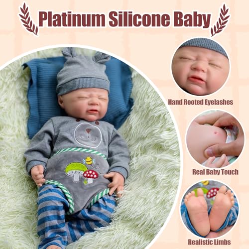 17 Zoll lebensechte Reborn-Babypuppe – 6,3 Pfund schwere Ganzkörper-Silikon-Babypuppen, realistisches stirnrunzelndes schlafendes Neugeborenes für Kleinkinder – Bild 3