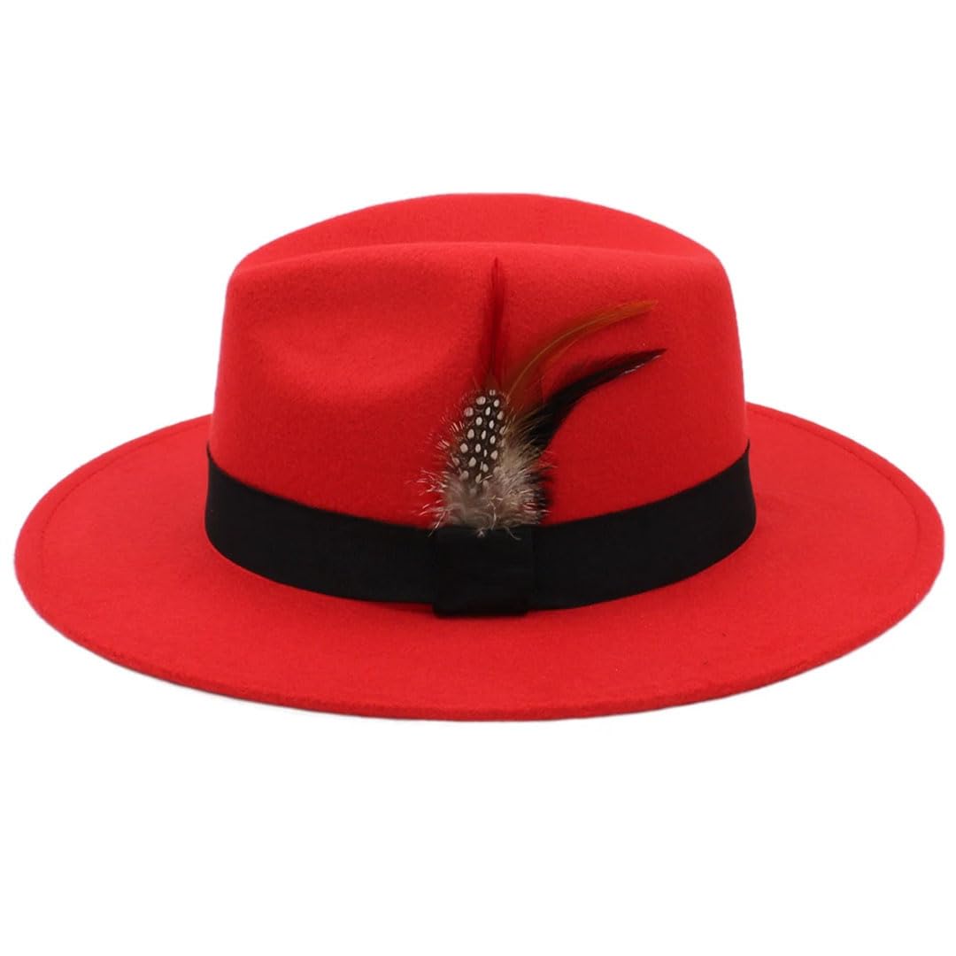 Cappelli Panama in lana da uomo e da donna, a tesa larga, con fascia con piume, stile classico per feste