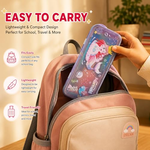 Image of WISHKEY Unicorn & Mermaid Pencil Box for Kids Large Capacity Double-Sided Pencil Case with Multiplication Table Secure Lock Spacious Compartments Cute School Stationery Box for Girls Multicolor