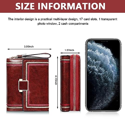 Image of PALAY MIni Wallet for Women PU Leather Purse Card Coin Bag for Women RFID Card Bag Vintage Burgundy Red Wallet Clutch Bag Gift for Girls